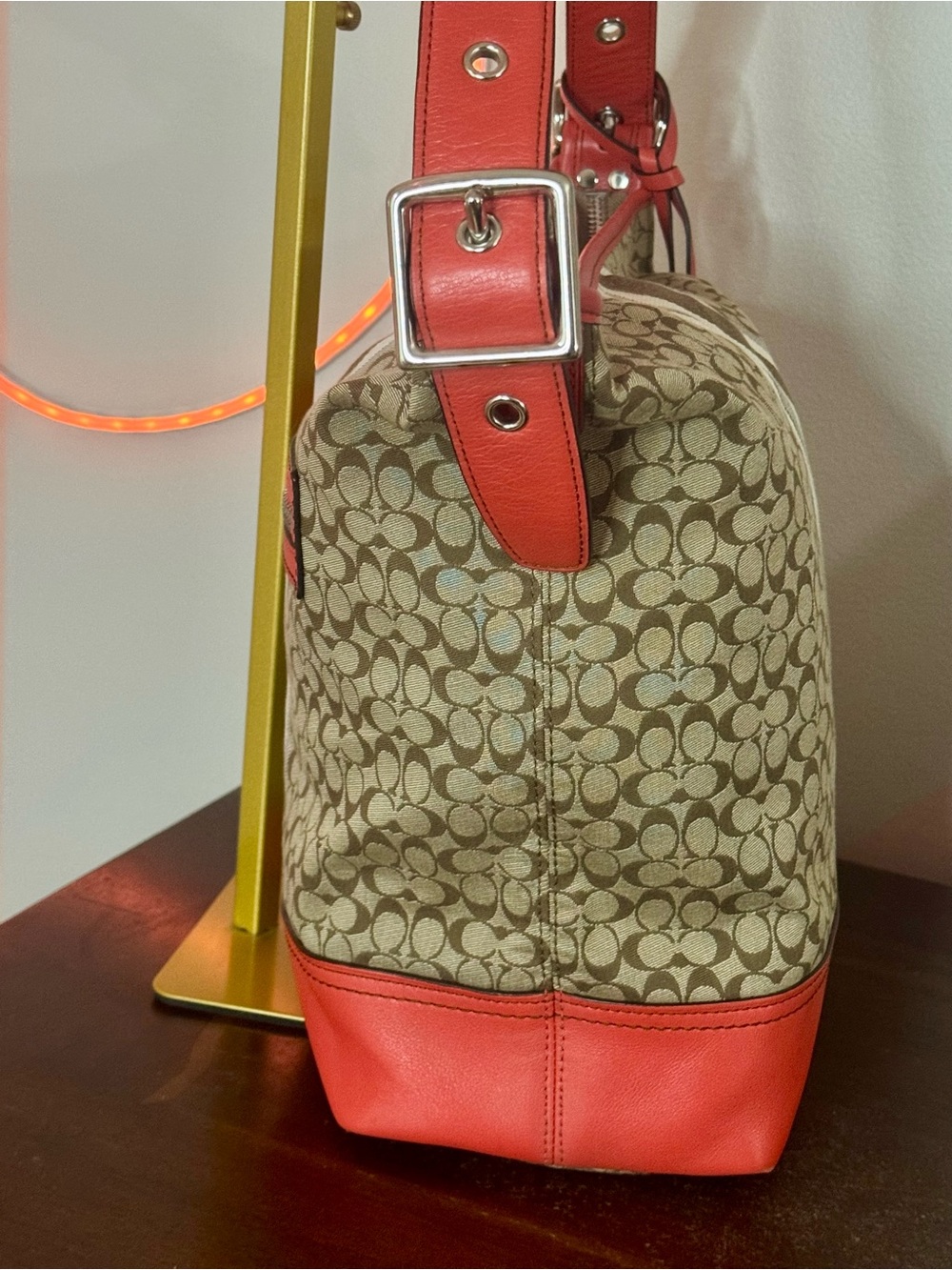 Coach Legacy Signature Stripe Duffle with Coral Trim and Tassels - Picture 6 of 12